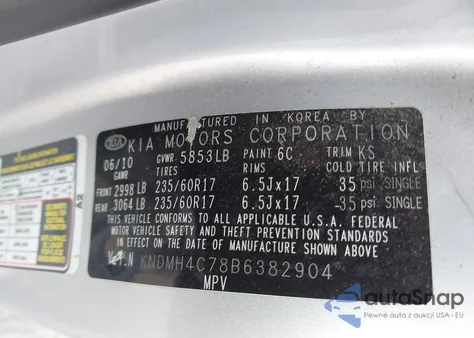 2011 Kia Sedona Ex z USA, uszkodzony, nr VIN KNDMH4C78B6382904
